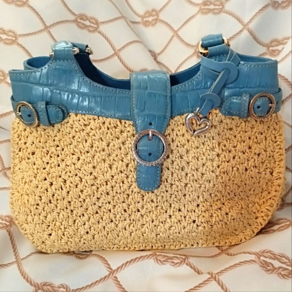 Brighton Bag Woven Beige and Light a blue Straw Leather Bag
